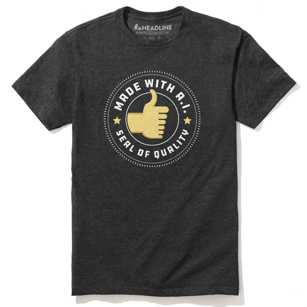 Men&#39;s A.I. Seal Of Quality Designer Graphic T-Shirt | Funny Thumbs Up Fingers Tee | Solid Threads