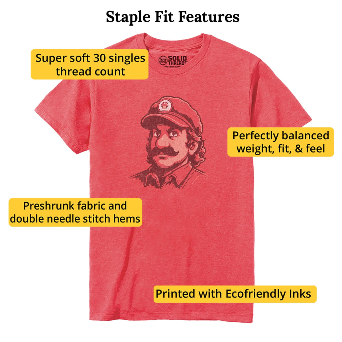 Mushroom Revolution Cool Staple T-shirt in Red Heather - Fit Attributes