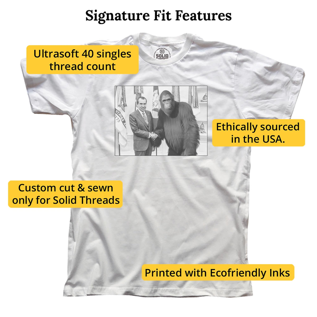 Nixon Meets Bigfoot Funny Signature T-shirt in White - Fit Attributes