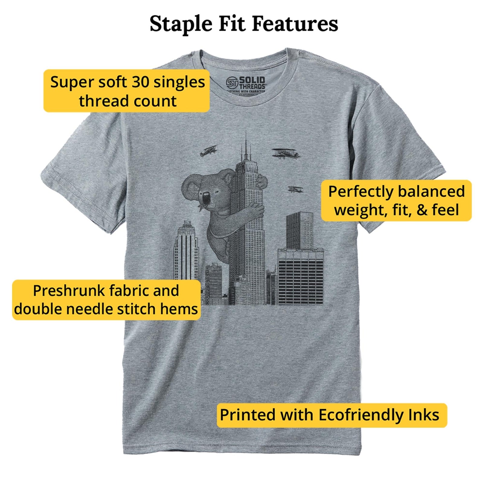 King Koala Funny Staple T-shirt in Ash Heather - Fit Attributes