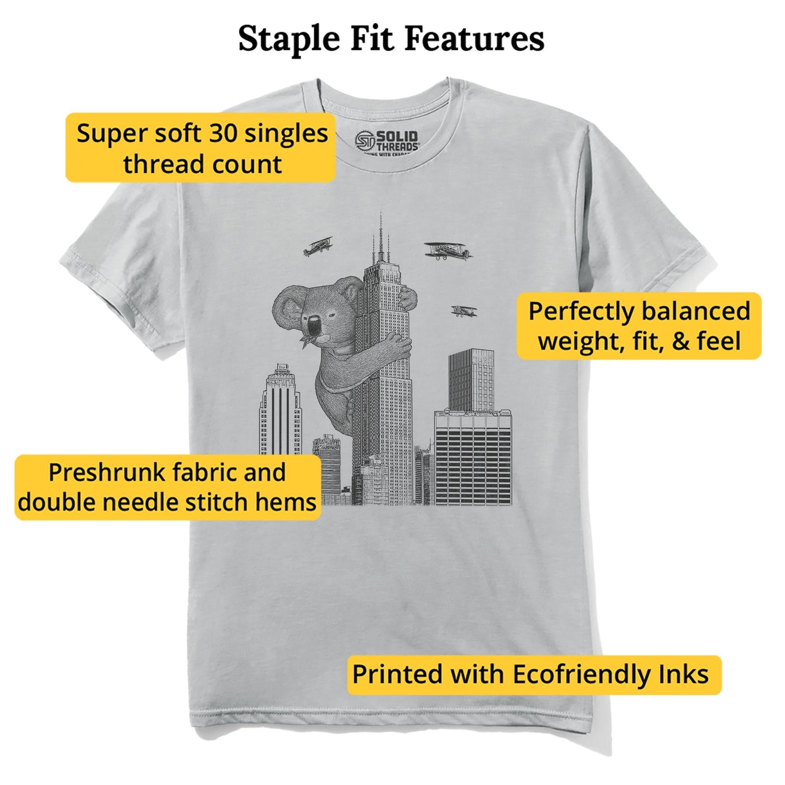 King Koala Funny Staple T-shirt in Silver - Fit Attributes