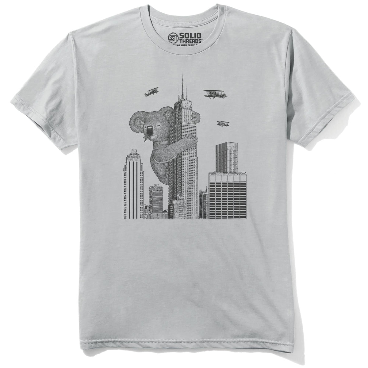 King Koala Funny Staple T-shirt in Silver - Front View