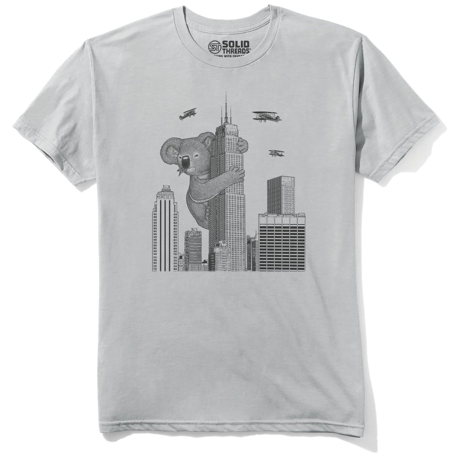 King Koala Funny Staple T-shirt in Silver - Front View