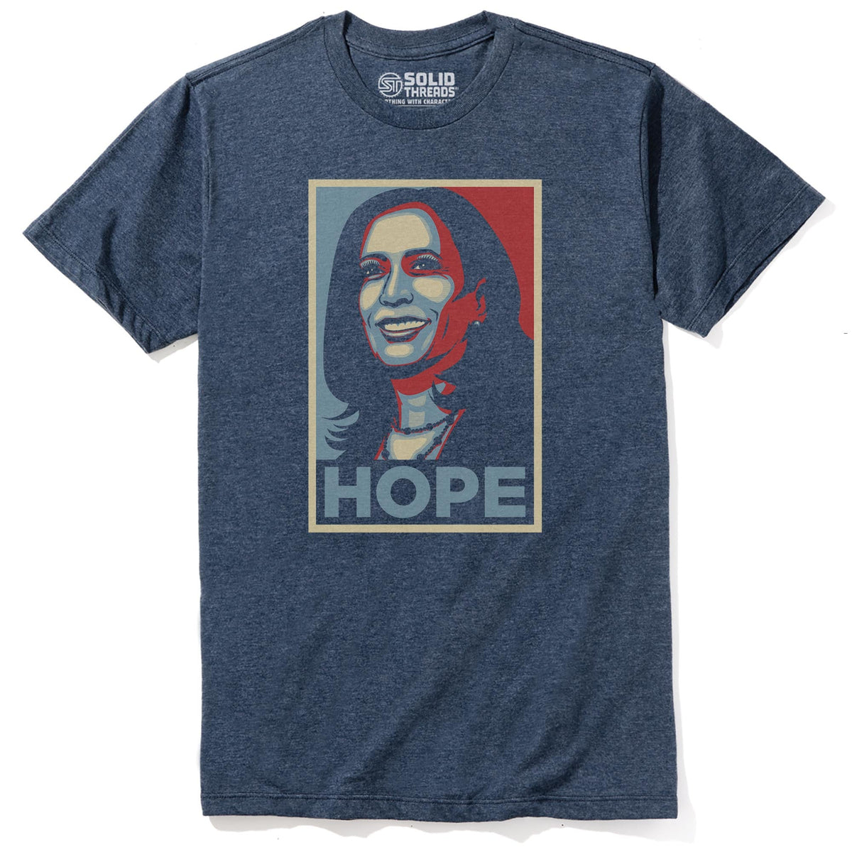 Kamala Hope Designer Staple T-shirt in Navy Heather - Front View