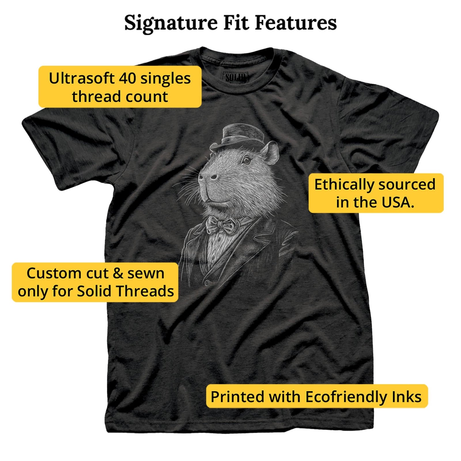 Men's Gentleman Capybara Funny Graphic T-Shirt | Designer Cute Animal  Tee | Solid Threads