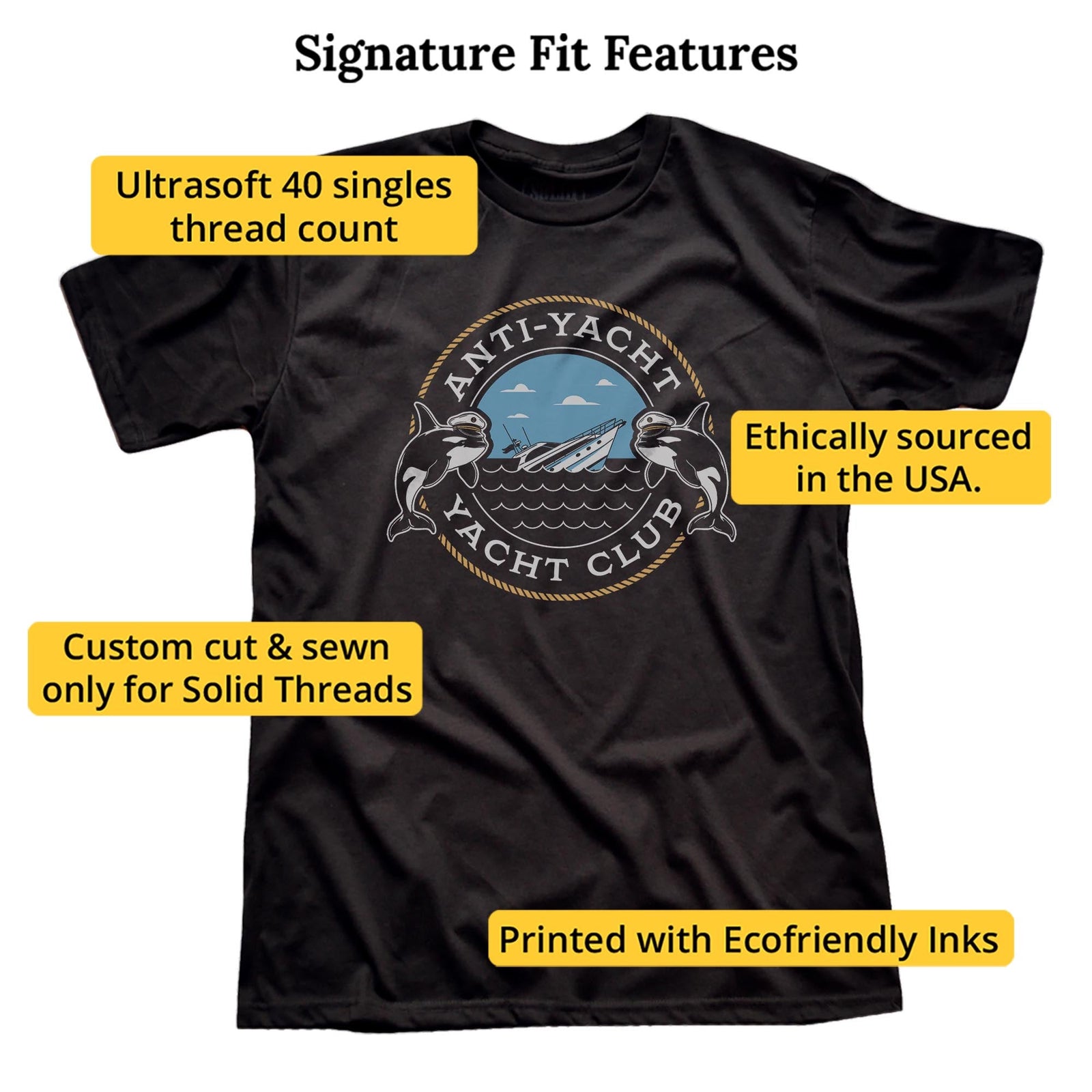 Anti Yacht Yacht Club Designer Signature T-shirt in Black - Fit Attributes