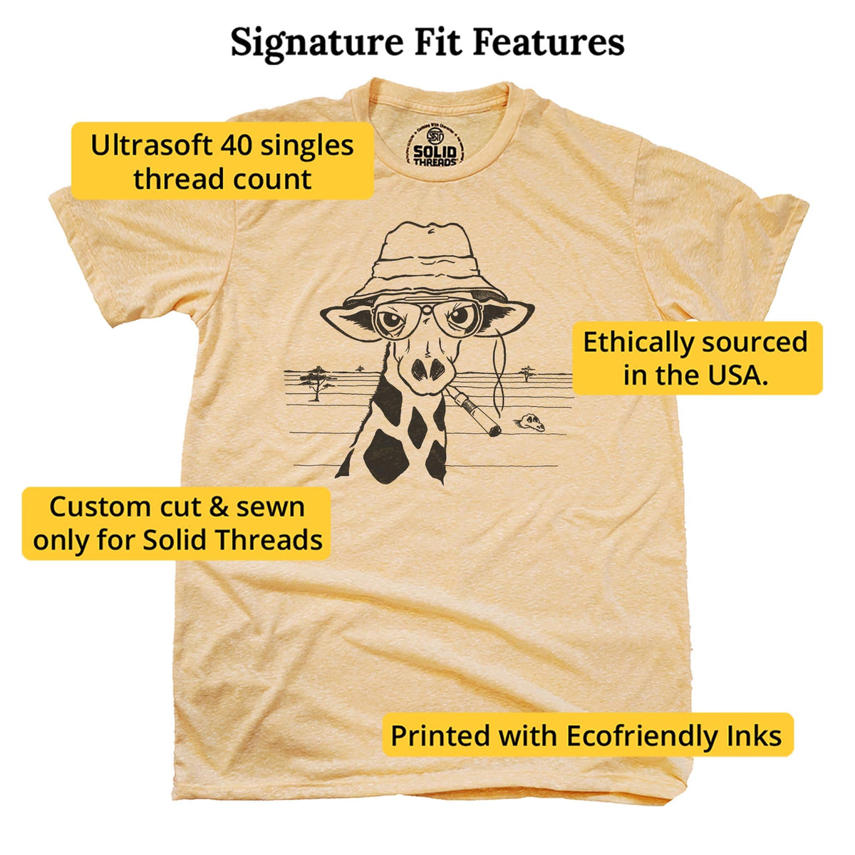 Hunter S Giraffe Vintage Signature T-shirt in Triblend Gold - Fit Attributes