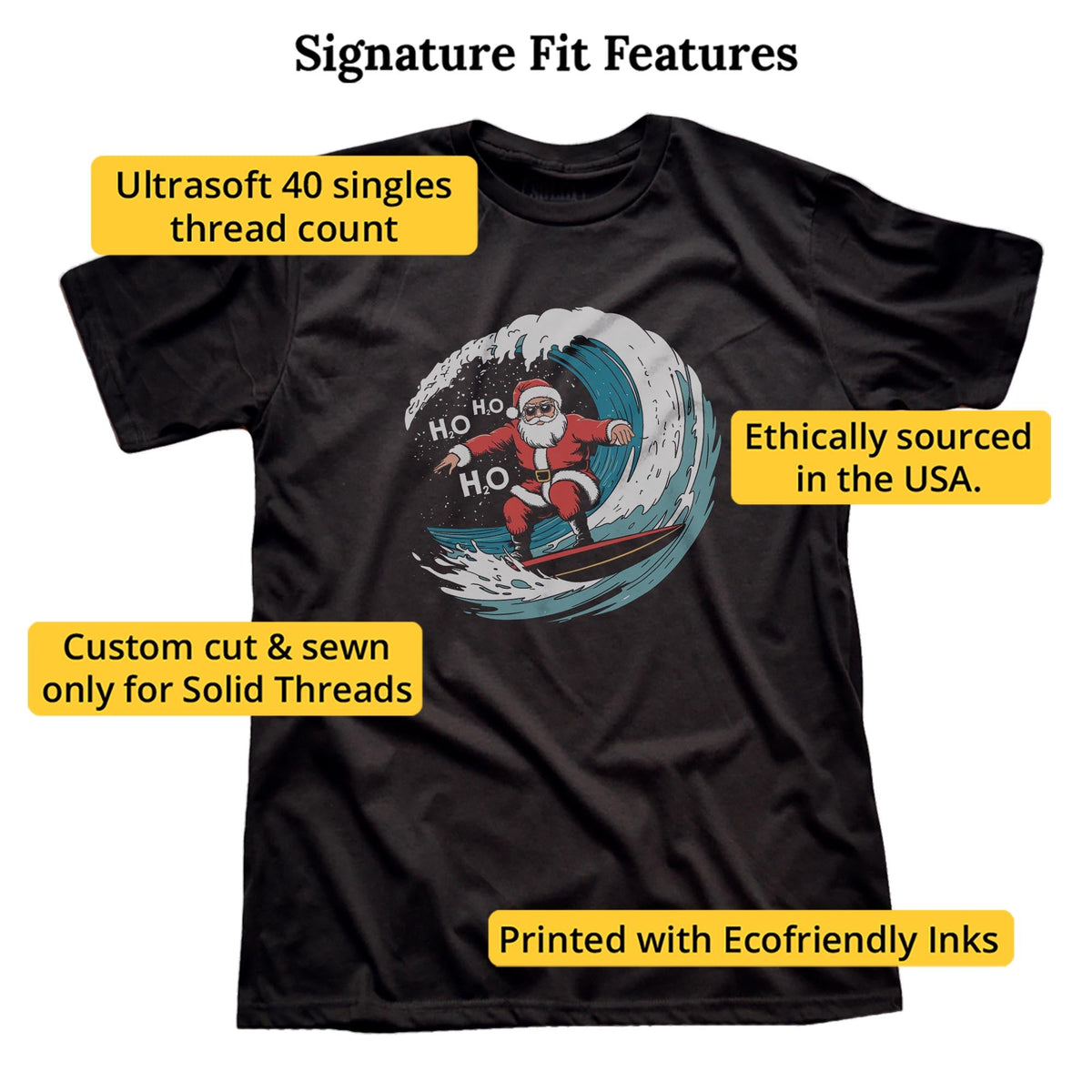 Surfing Santa Vintage Signature T-shirt in Black - Fit Attributes