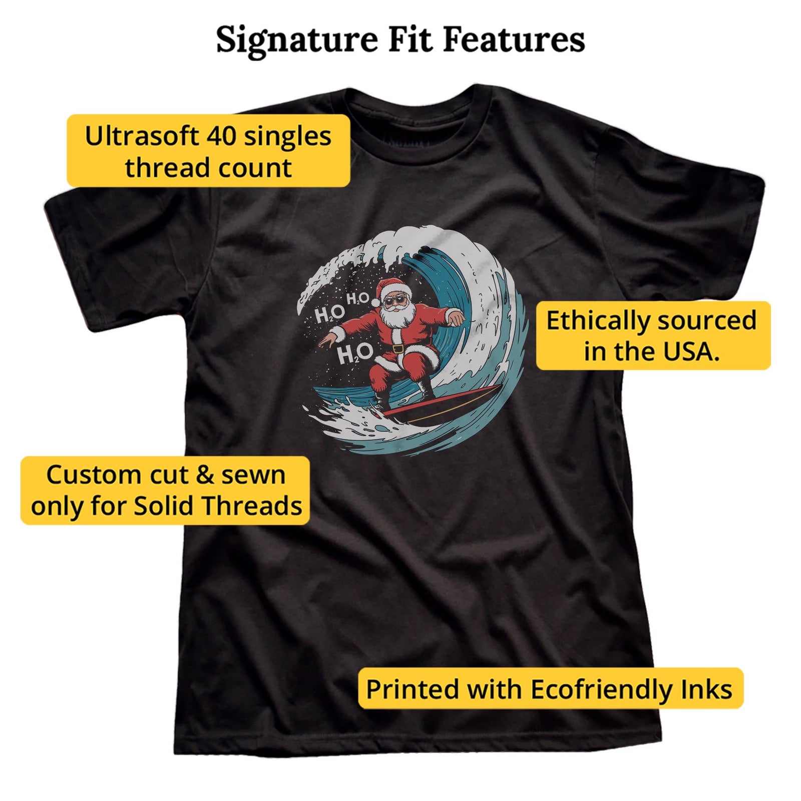 Surfing Santa Vintage Signature T-shirt in Black - Fit Attributes
