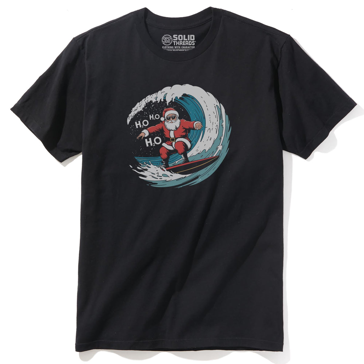 Surfing Santa Vintage Staple T-shirt in Black - Front View