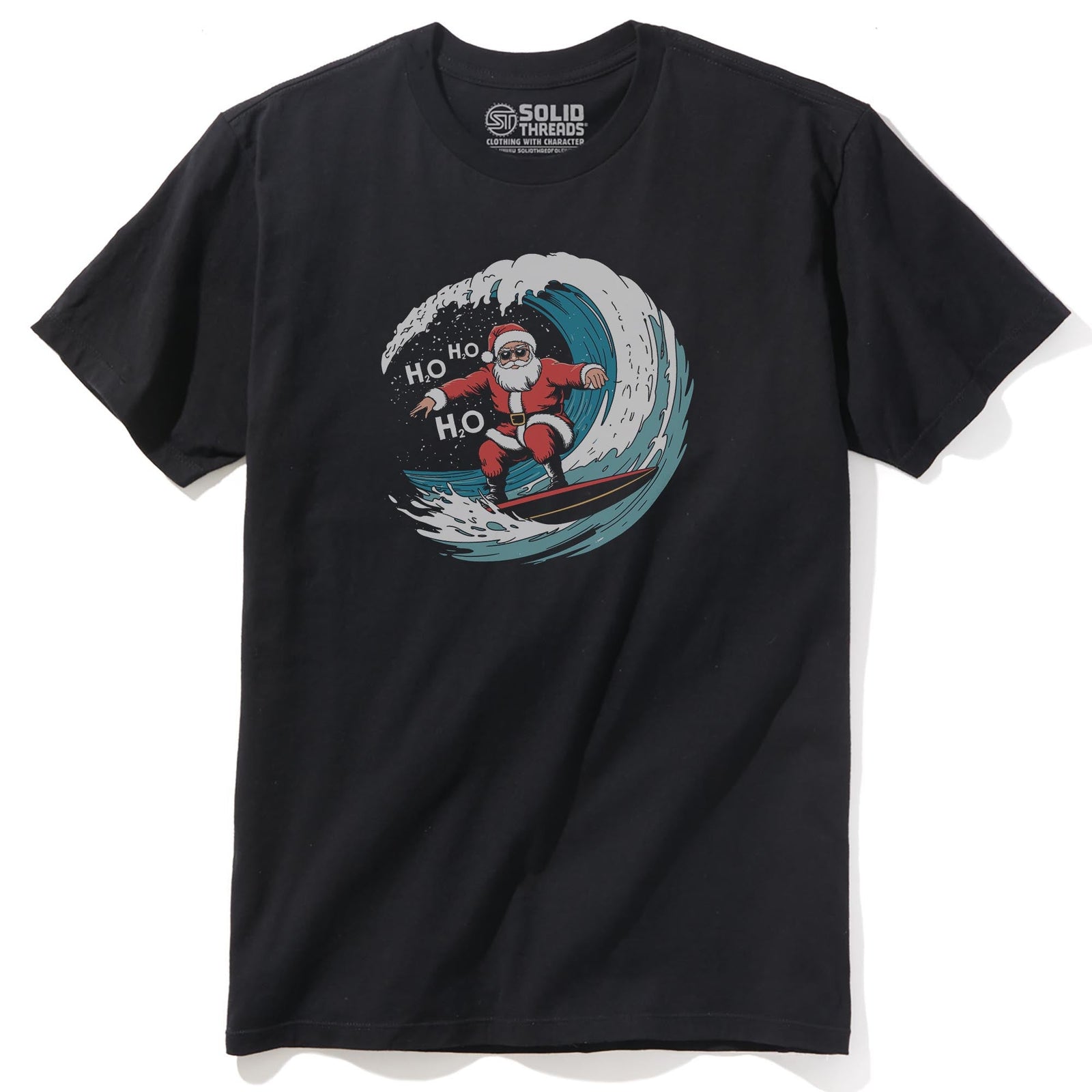 Surfing Santa Vintage Staple T-shirt in Black - Front View