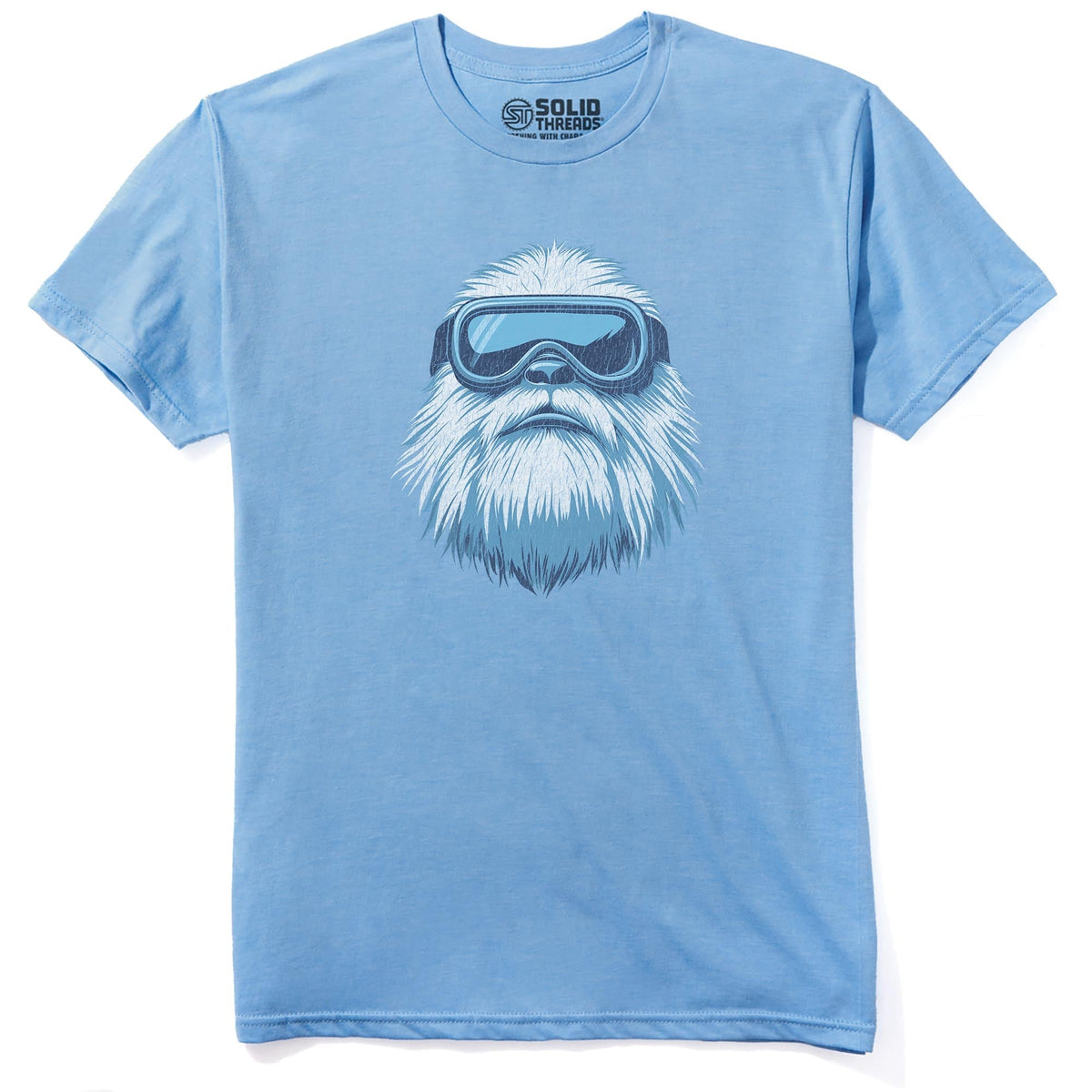 Yeti Skier Funny Staple T-shirt in Light Blue Heather - Front View