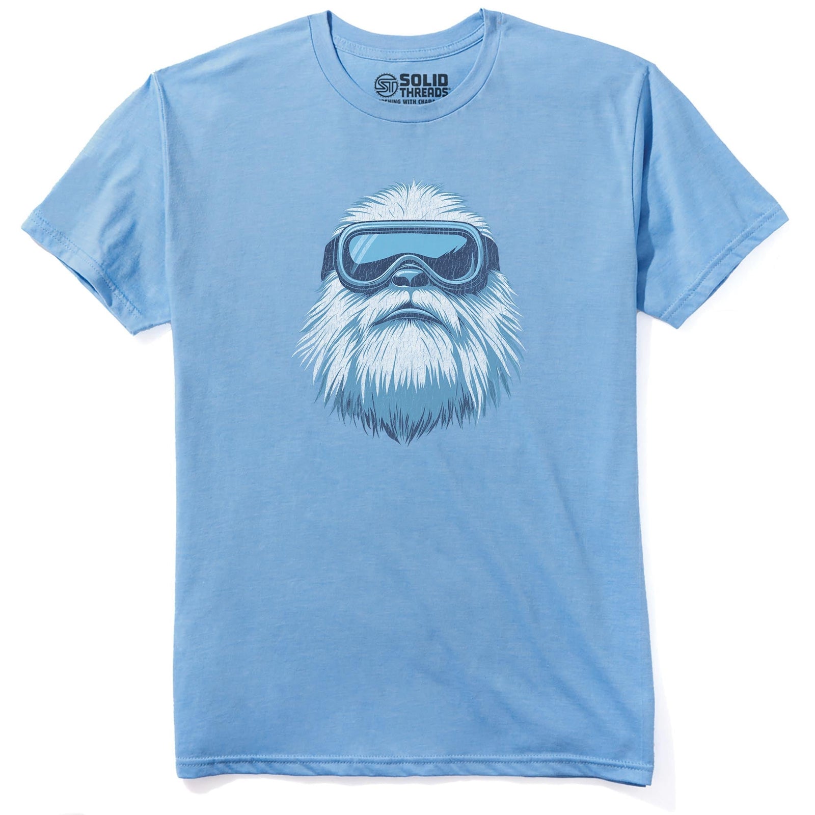 Yeti Skier Funny Staple T-shirt in Light Blue Heather - Front View