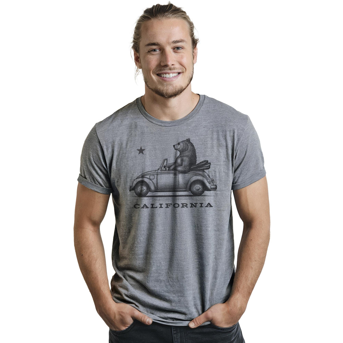 California Cruisin Vintage Staple T-shirt in Ash Heather On Model - Front View
