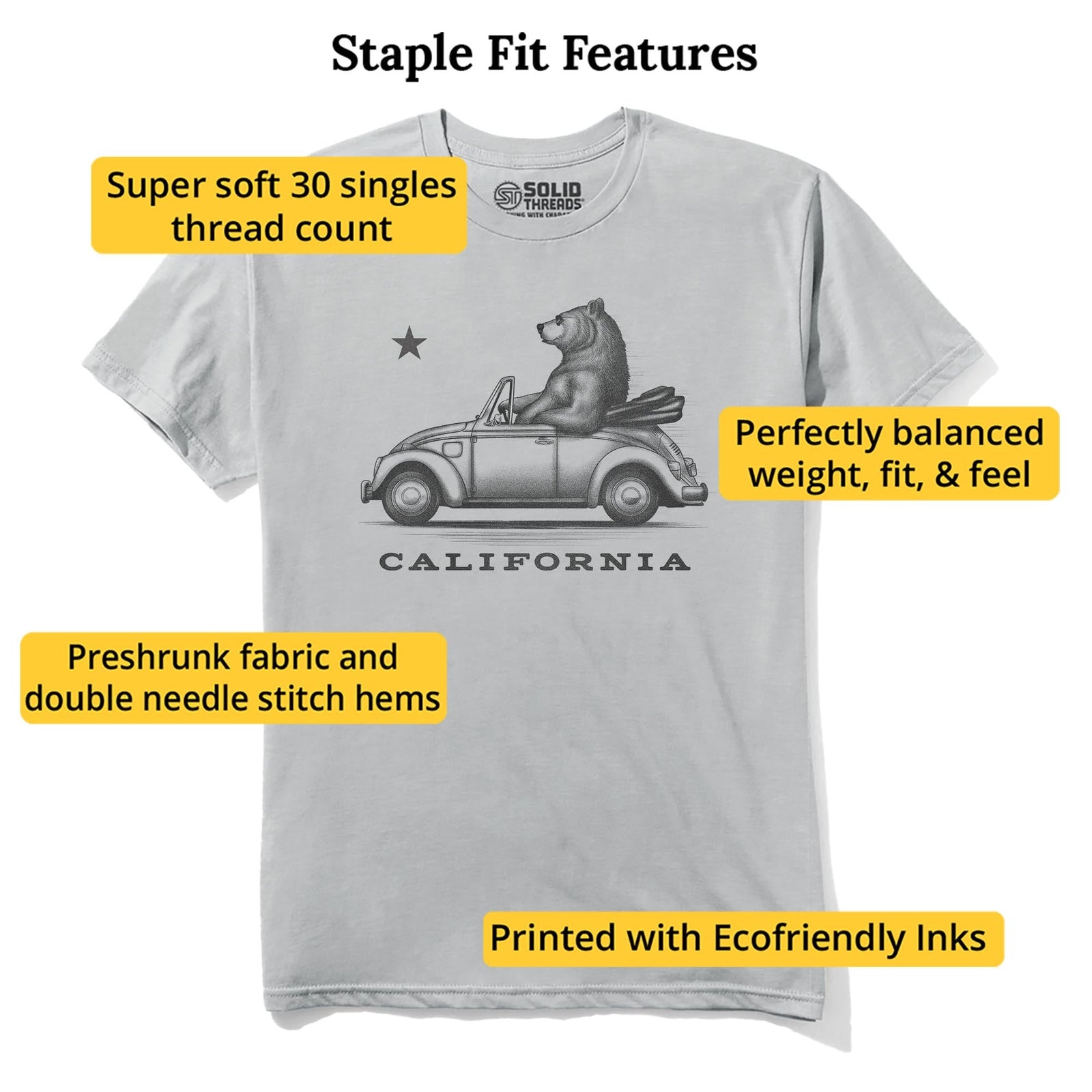 California Cruisin Vintage Staple T-shirt in Silver - Fit Attributes