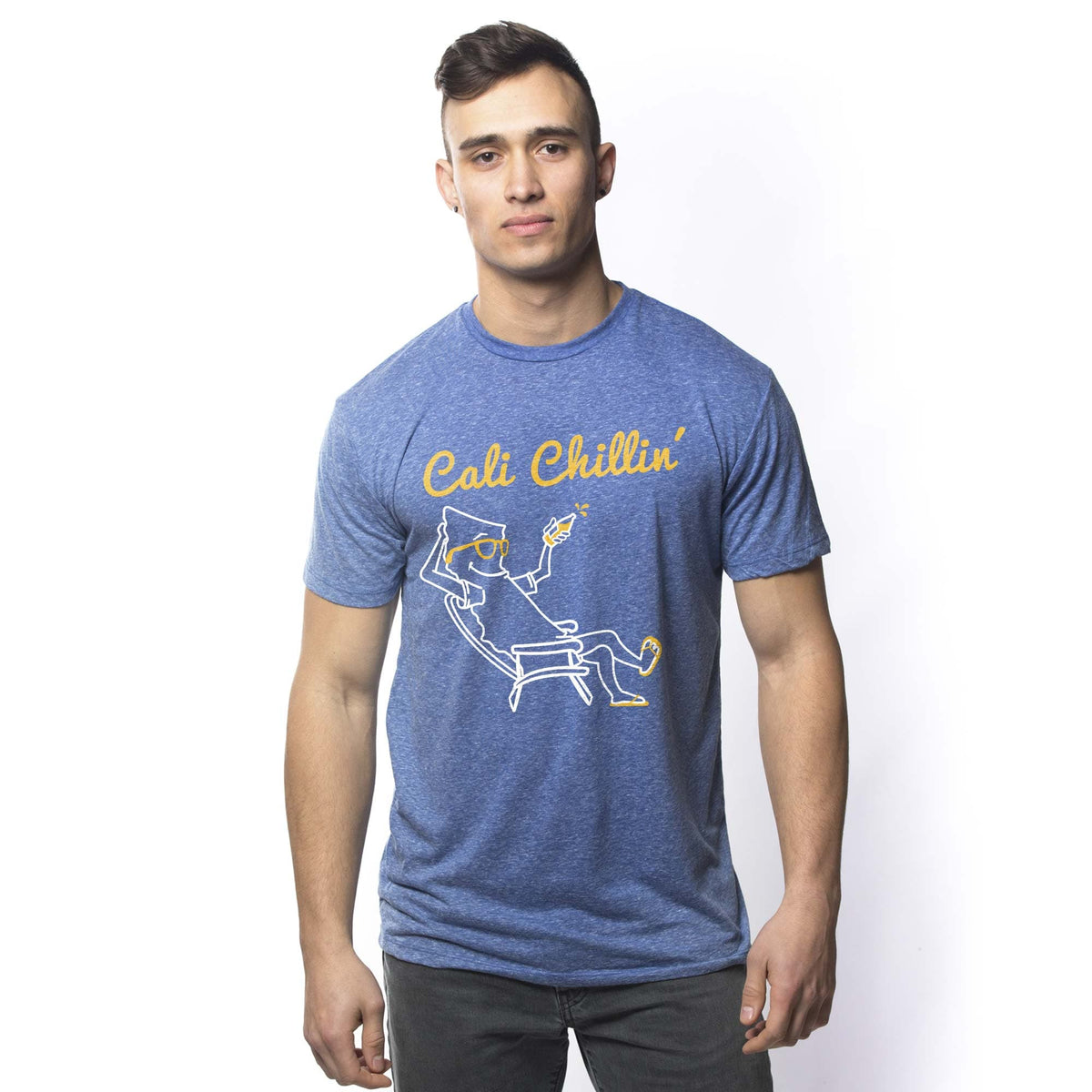 Men's Cali Chillin Cool Graphic T-Shirt | Vintage California Lounging Beer Tee On Model | Solid Threads