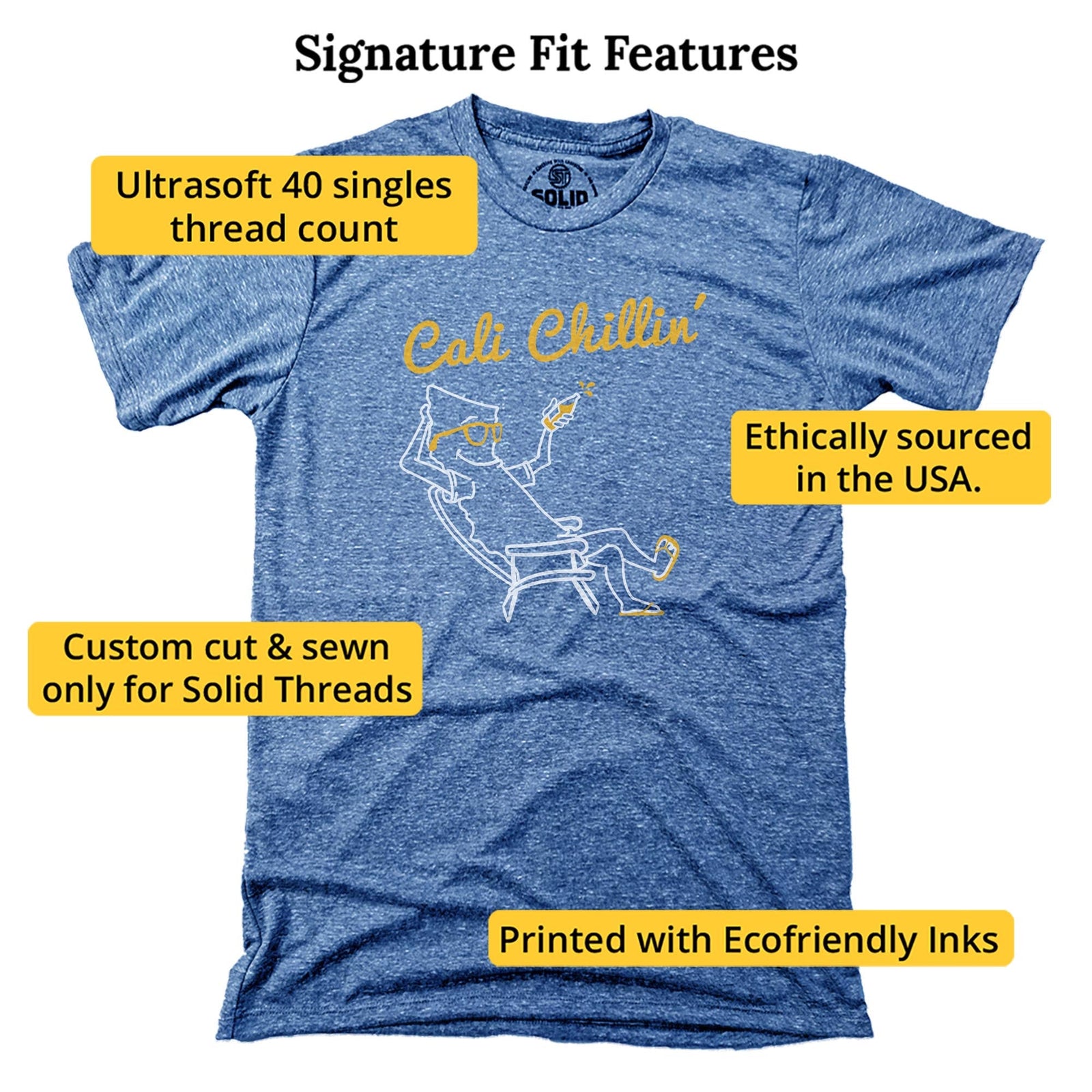 Cali Chillin Cool Signature T-shirt in Triblend Royal - Fit Attributes