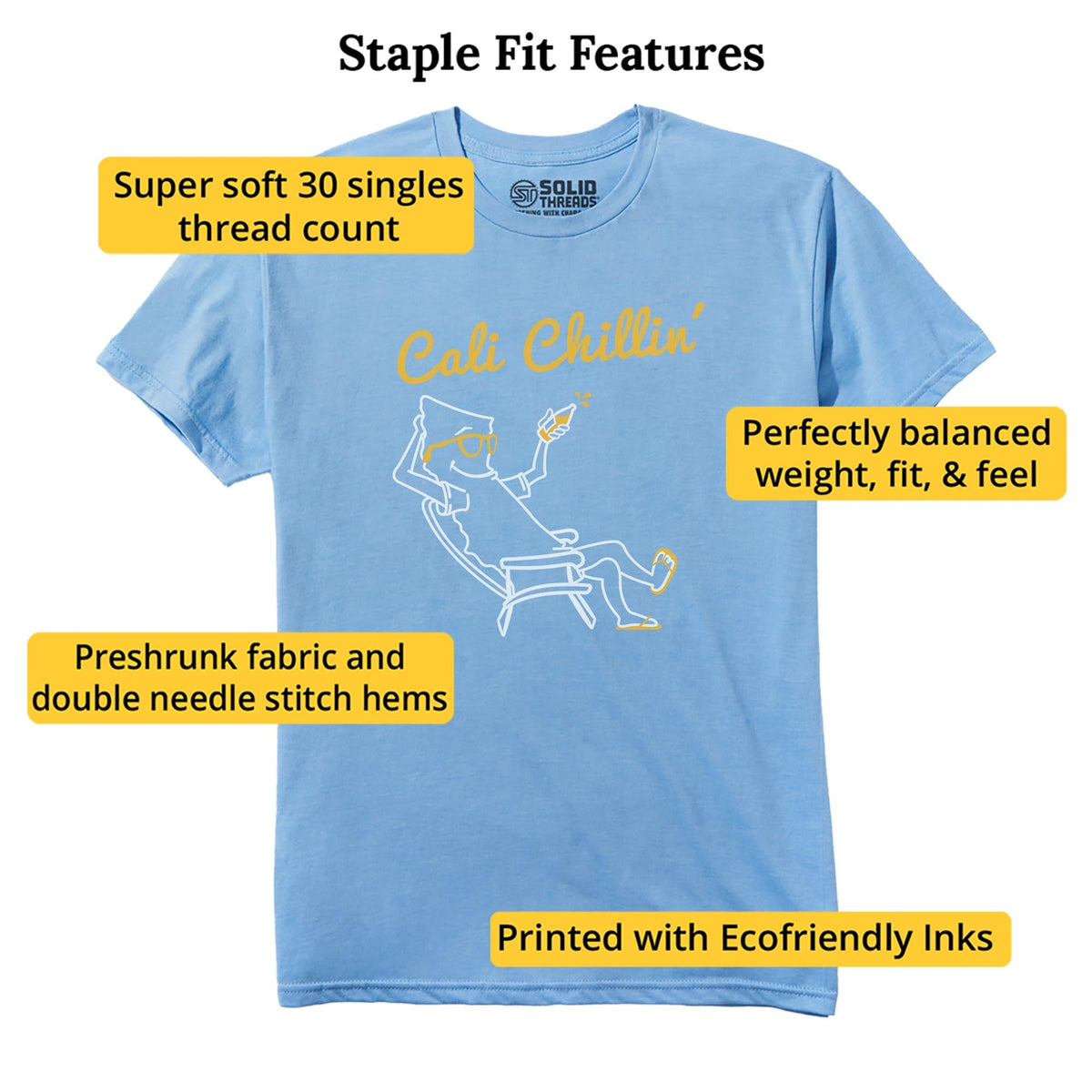 Cali Chillin Cool Staple T-shirt in Light Blue Heather - Fit Attributes