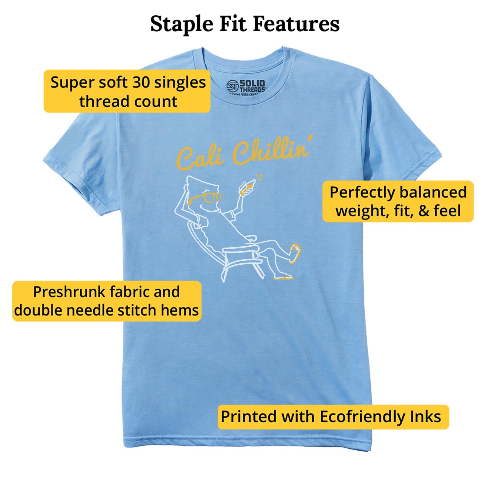 Cali Chillin Cool Staple T-shirt in Light Blue Heather - Fit Attributes
