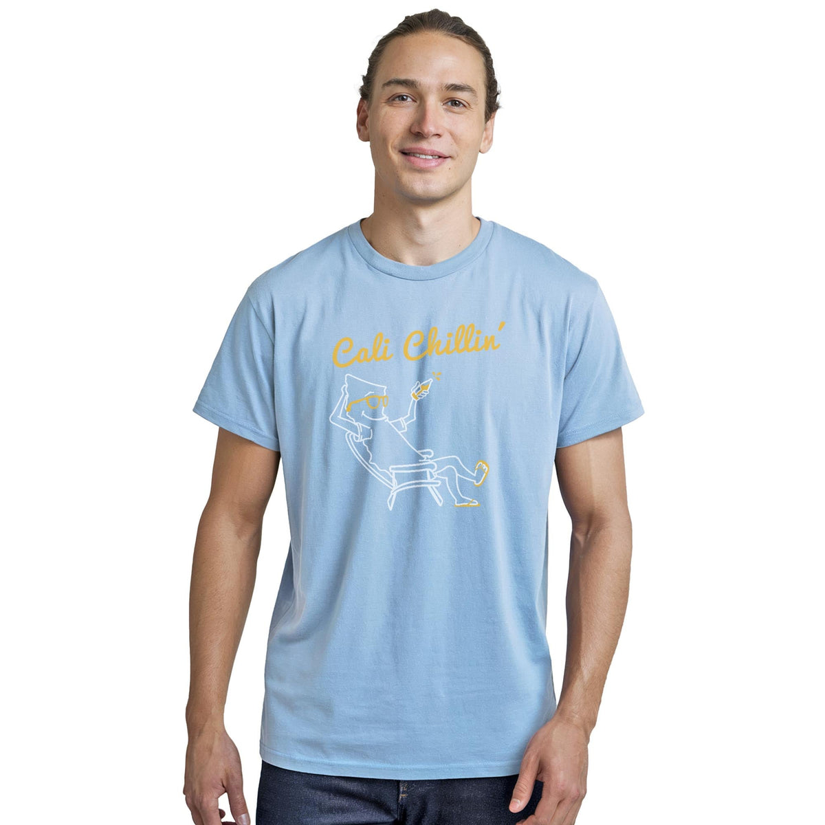 Cali Chillin Cool Staple T-shirt in Light Blue Heather On Model - Front View