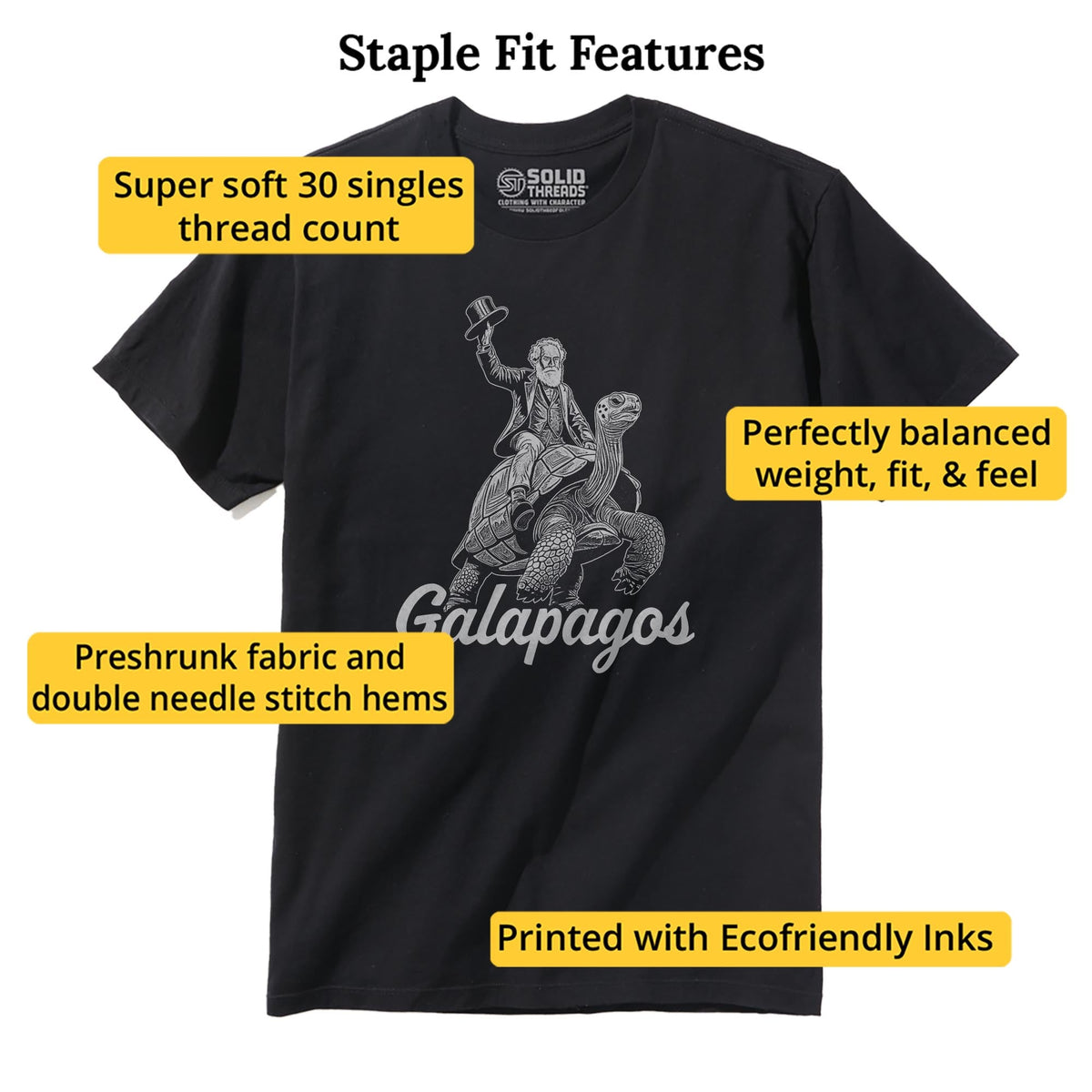 Galapagos Funny Staple T-shirt in Black - Fit Attributes