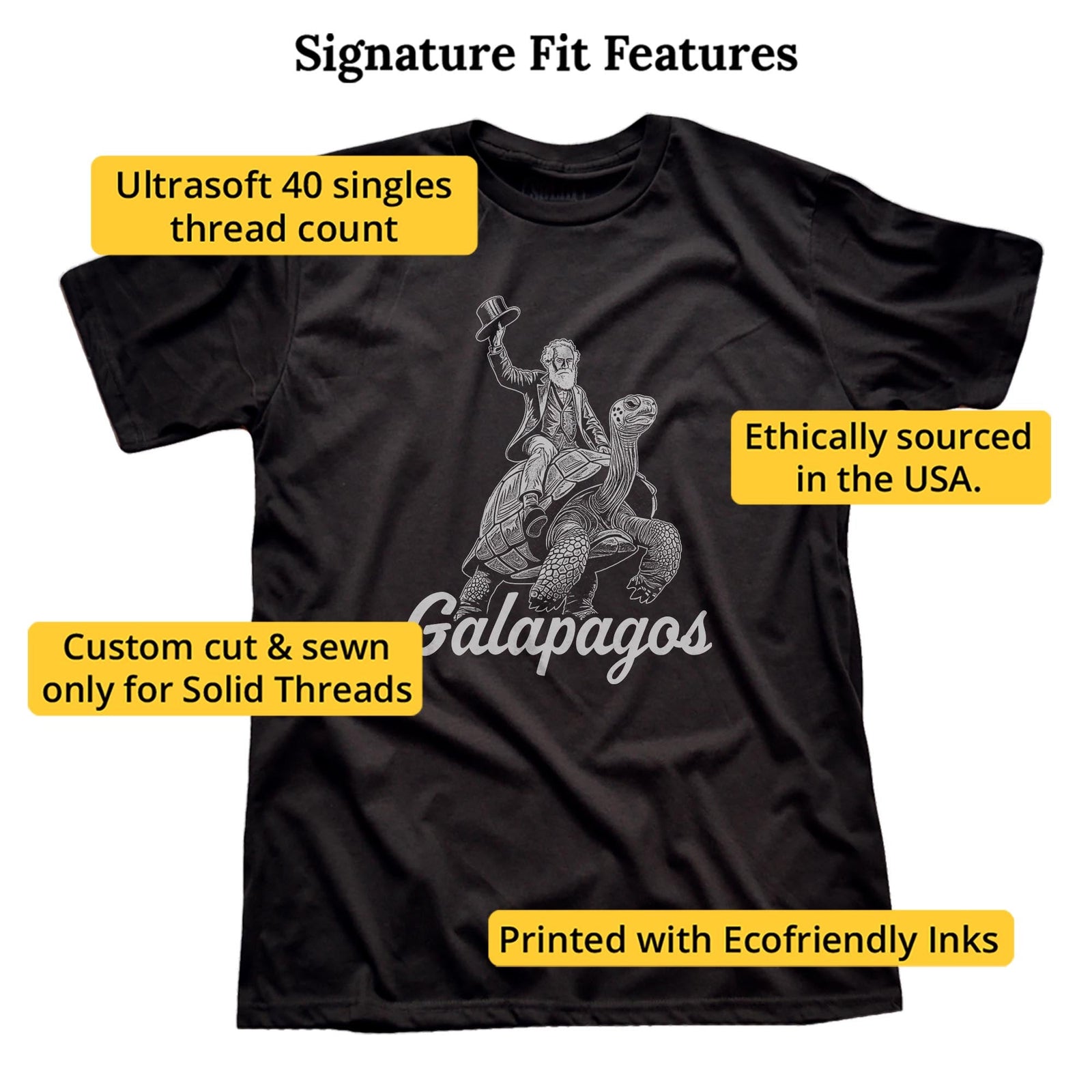Galapagos Funny Signature T-shirt in Black - Fit Attributes