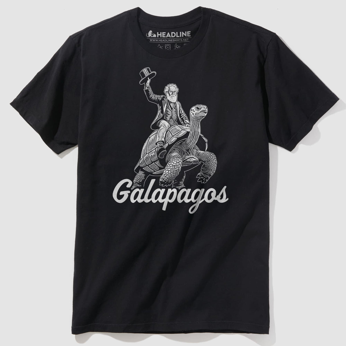 Men's Galapagos Funny Graphic T-Shirt | Vintage Charles Darwin Tortoise Tee | Solid Threads