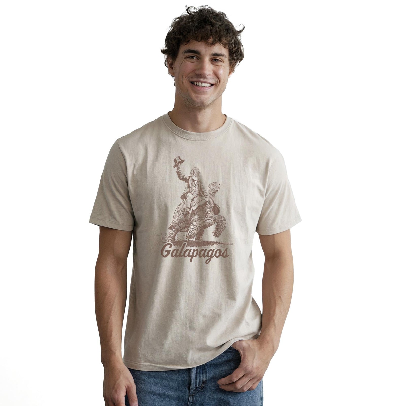 Galapagos Funny Staple T-shirt in Natural On Model - Front View