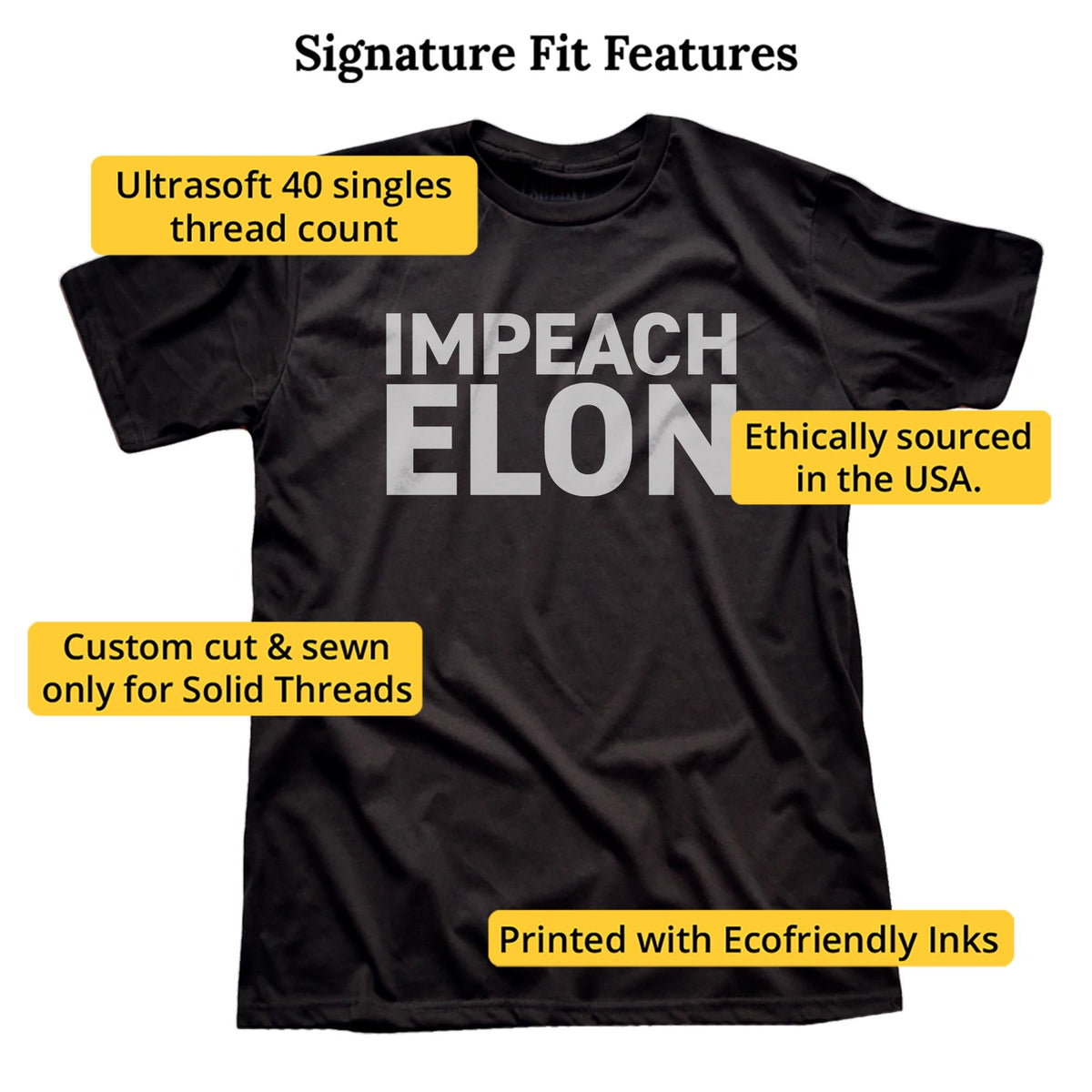 Impeach Elon Cool Signature T-shirt in Black - Fit Attributes