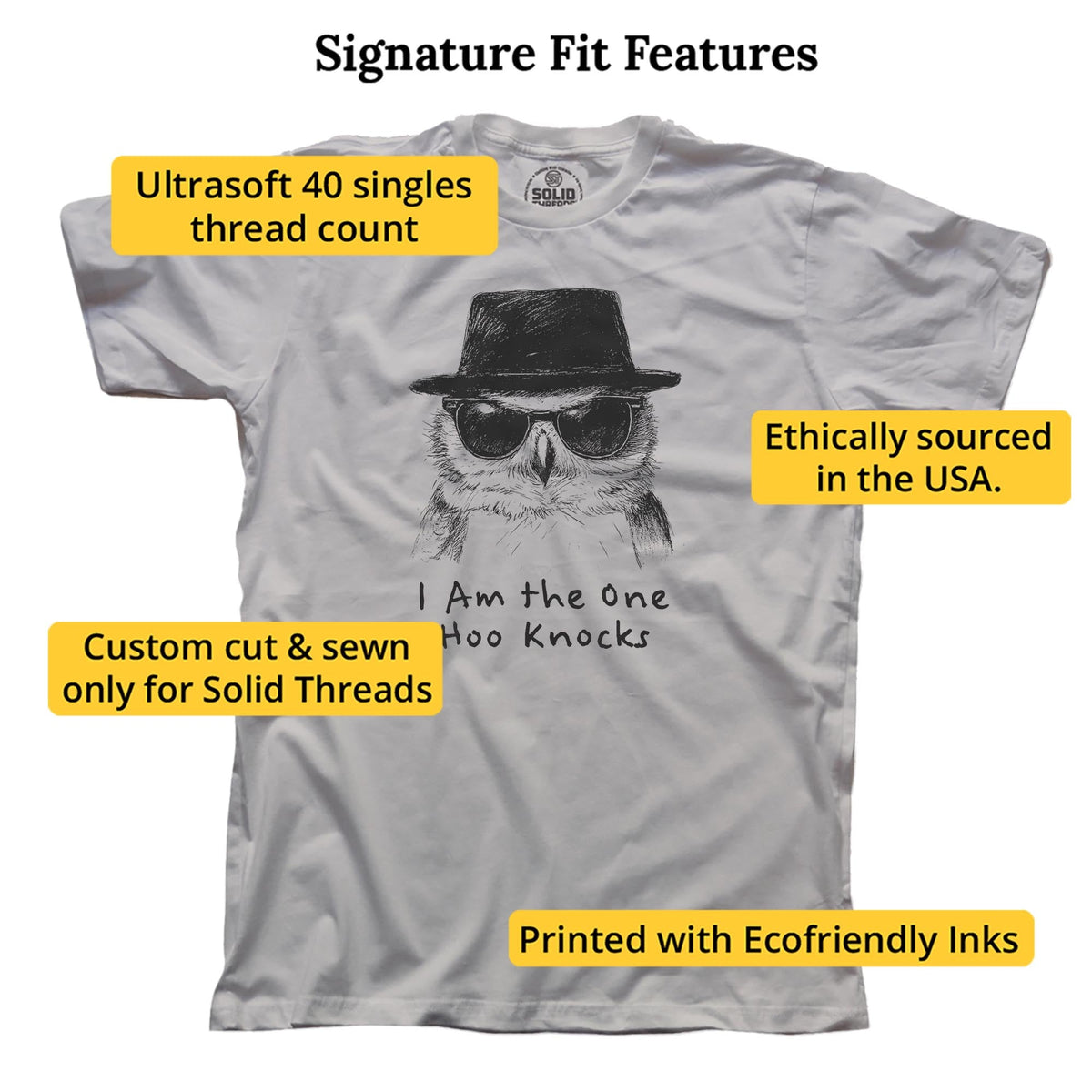 The One Hoo Knocks Funny Signature T-shirt in Silver - Fit Attributes