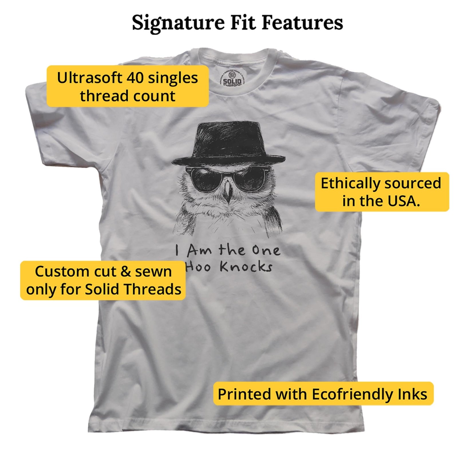 The One Hoo Knocks Funny Signature T-shirt in Silver - Fit Attributes
