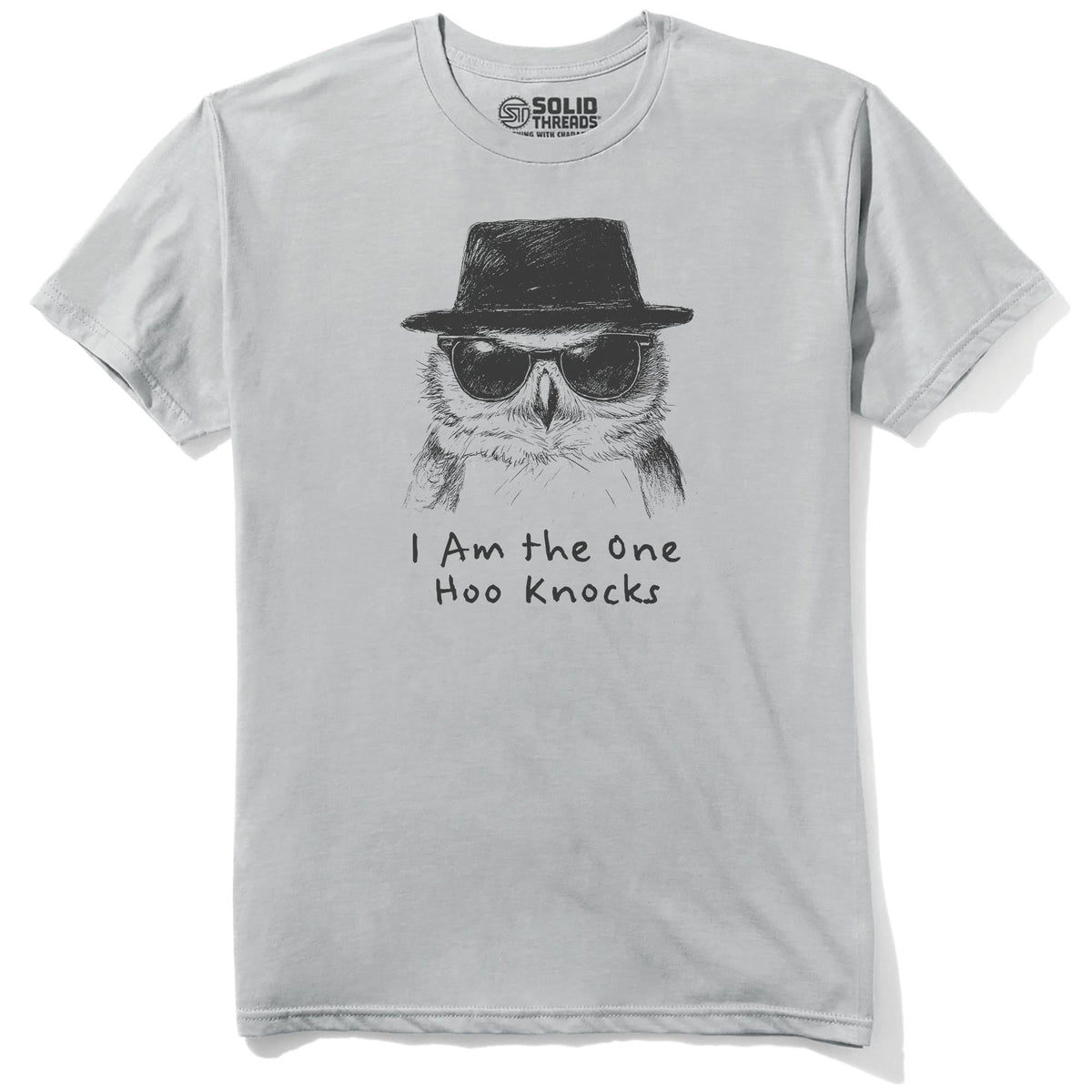 The One Hoo Knocks Funny Staple T-shirt in Silver - Front View