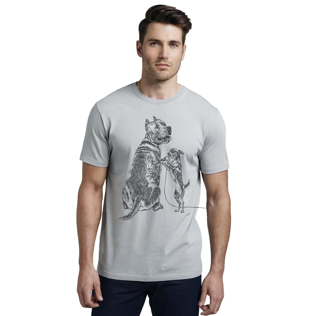 Getting Inked Cool Staple T-shirt in Silver On Model - Front View