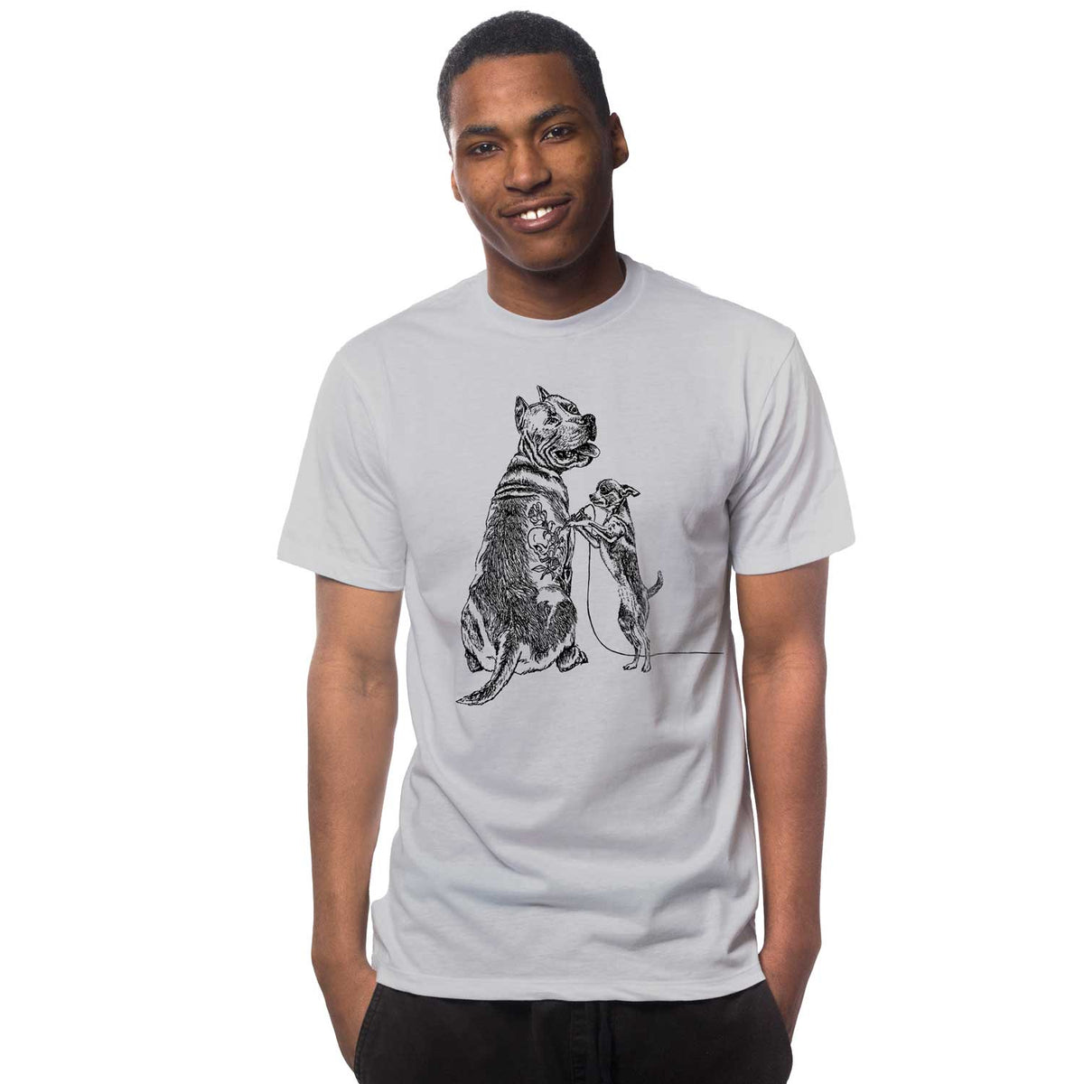 Men's Getting Inked Cool Graphic T-Shirt | Funny Dogs Tattoo Chihuahua Tee On Model | Solid Threads