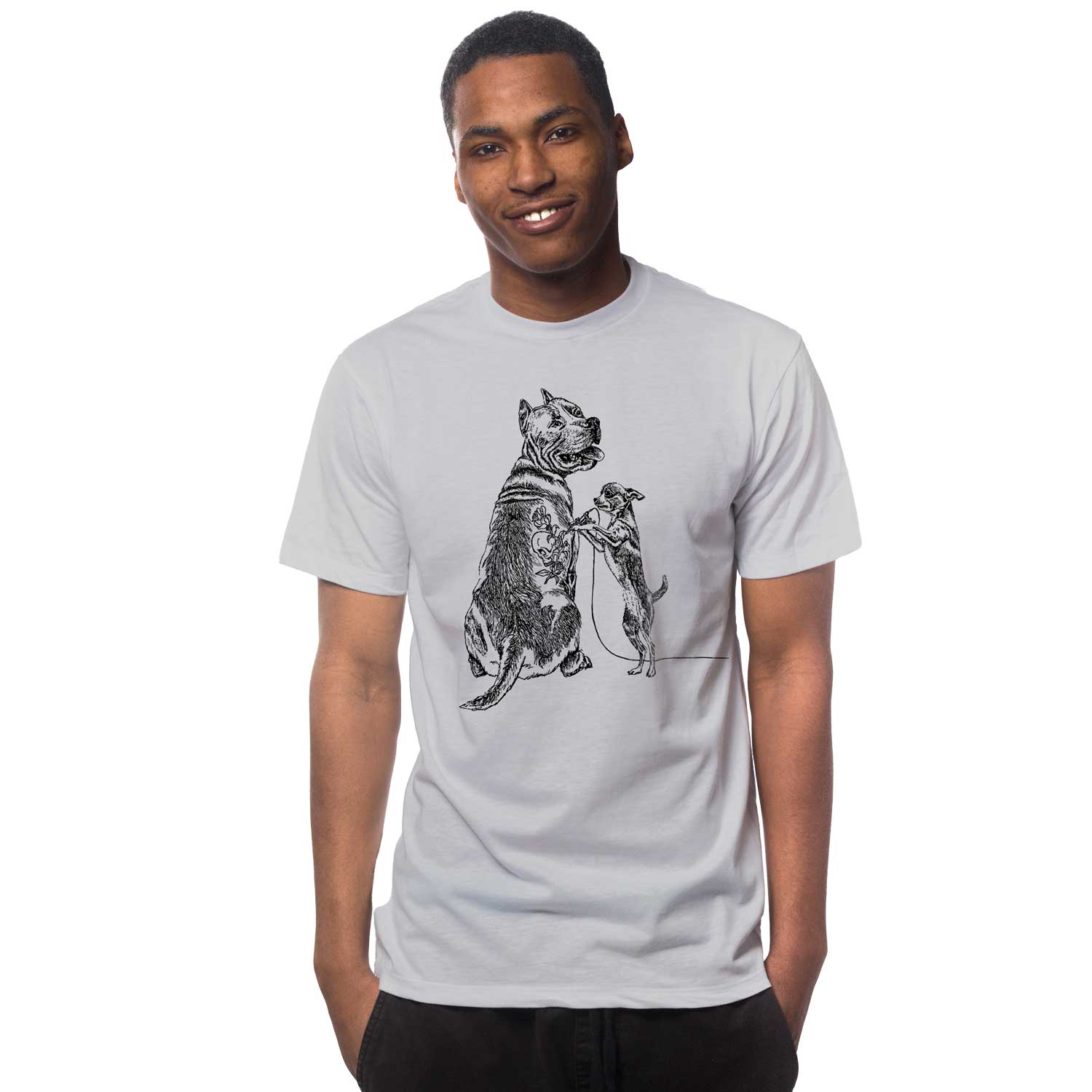 Men's Getting Inked Cool Pitbull Graphic T-Shirt | Designer Dog Tattoo Chihuahua Tee | Solid Threads