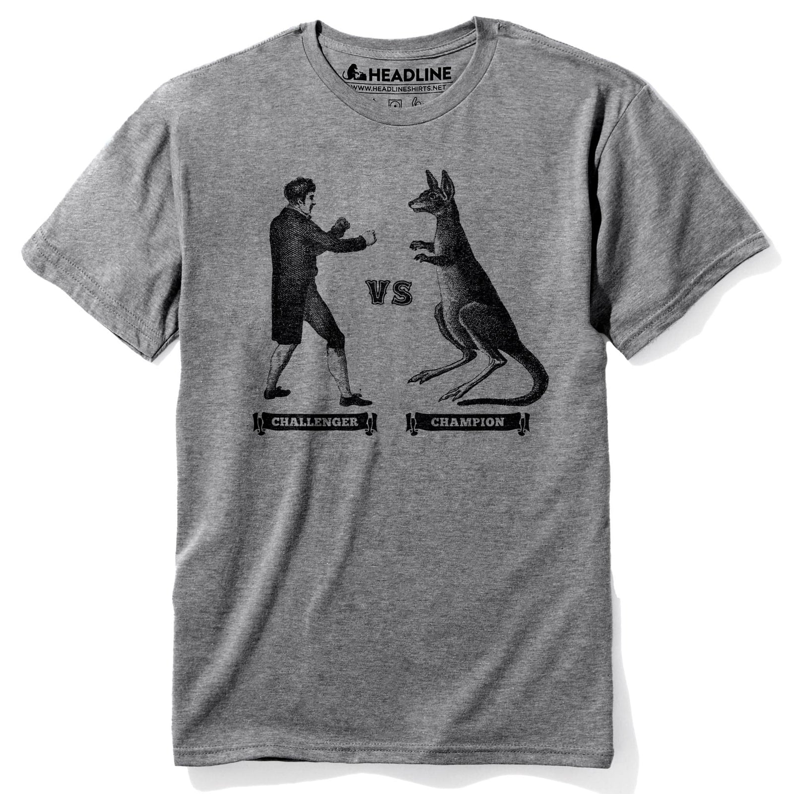 Men's Challenger Vs Champion Cool Graphic T-Shirt | Vintage Kangaroo Fight Poster Tee | Solid Threads