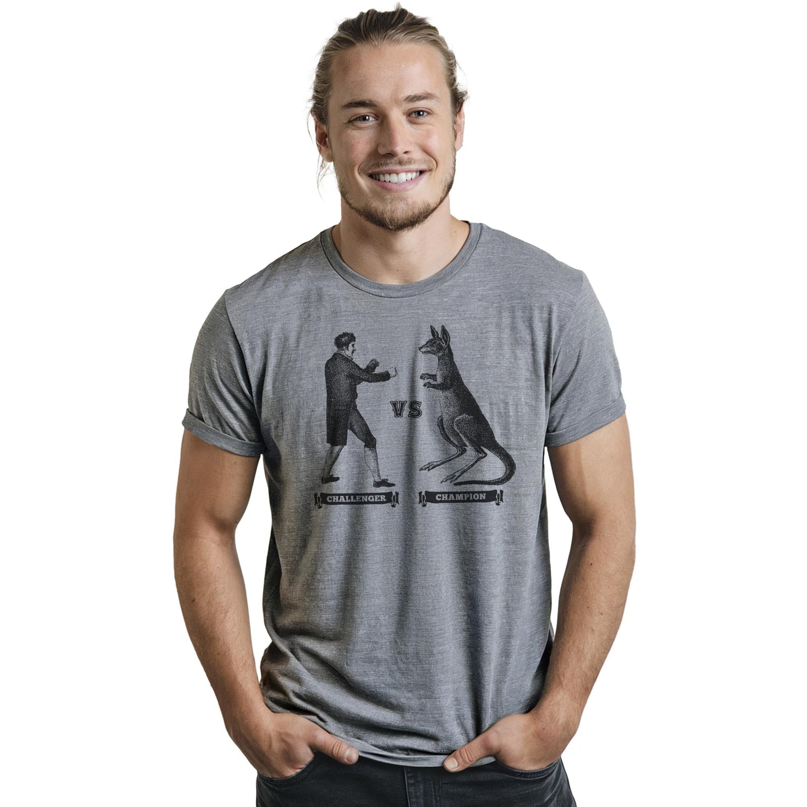 Challenger Vs Champion Cool Staple T-shirt in Ash Heather On Model - Front View