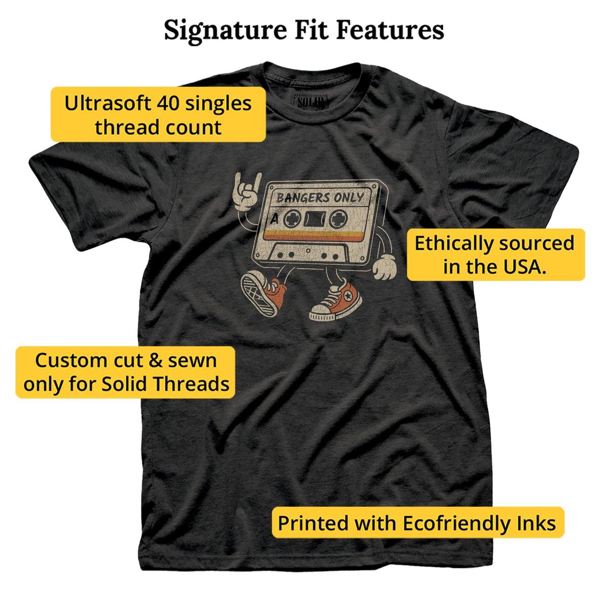 Bangers Only Vintage Signature T-shirt in Dark Charcoal - Fit Attributes