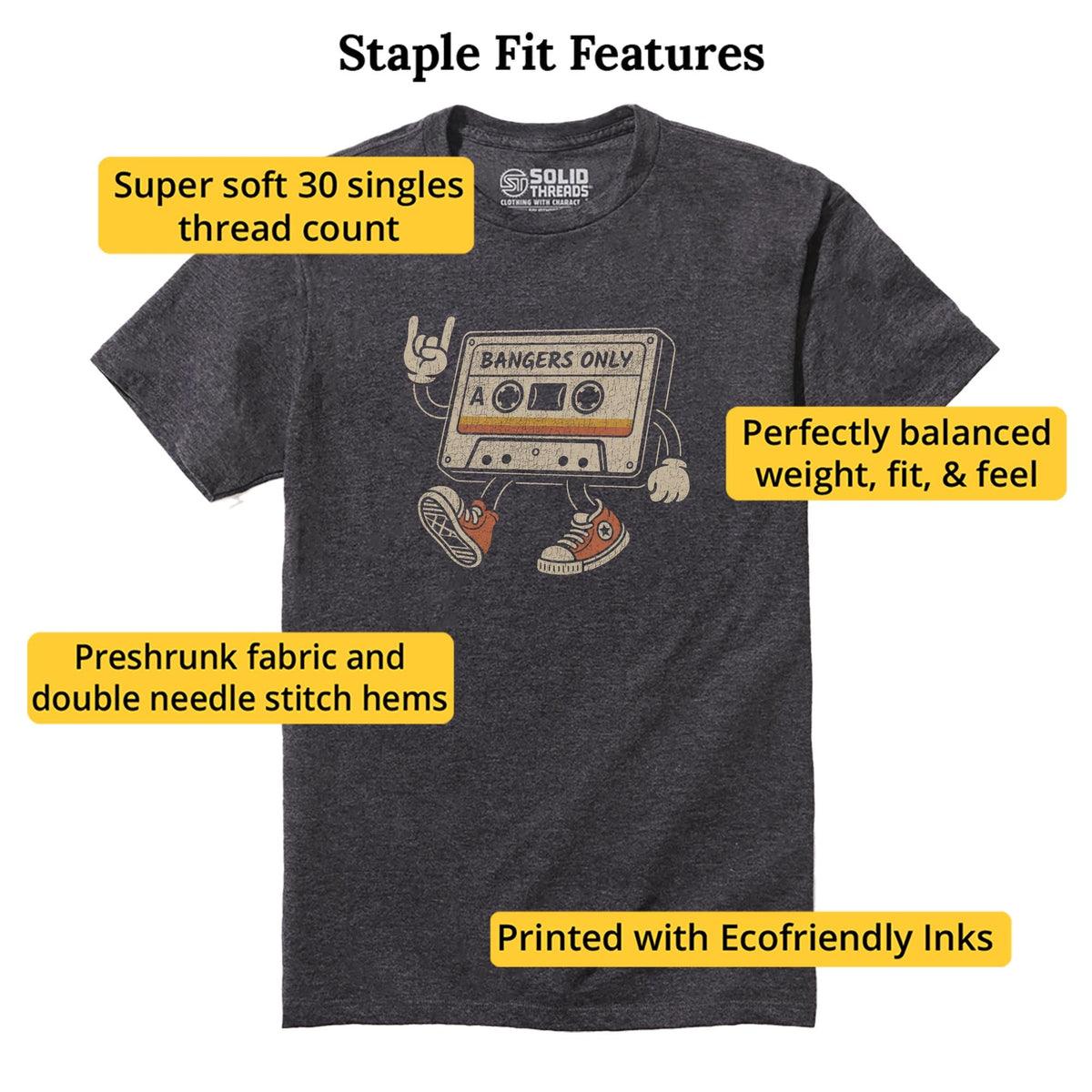 Bangers Only Vintage Staple T-shirt in Charcoal Heather - Fit Attributes