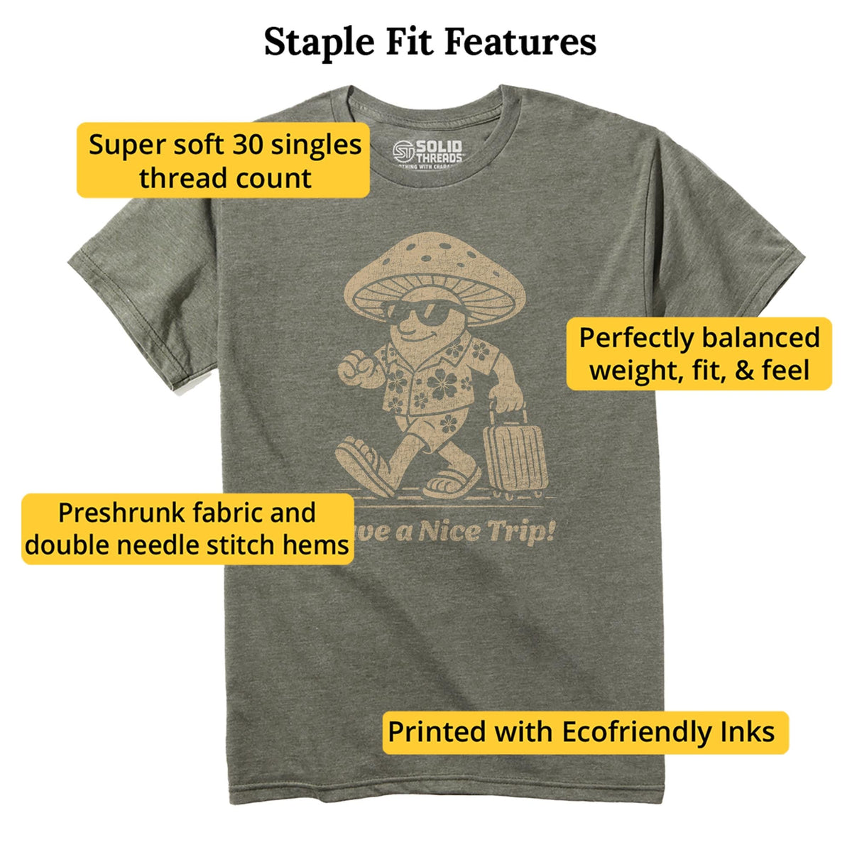 Have A Nice Trip Funny Staple T-shirt in Olive Heather - Fit Attributes