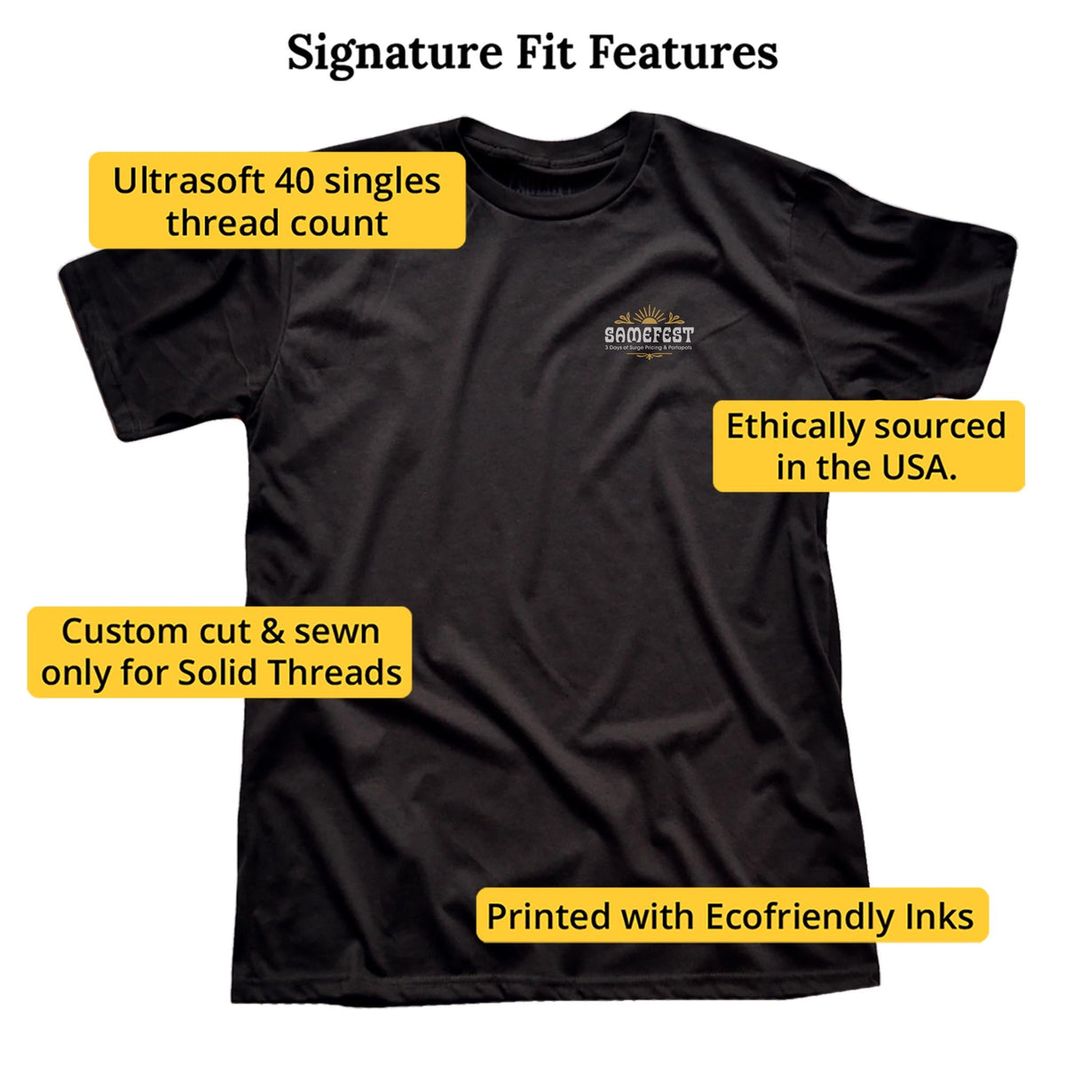 Samefest Funny Signature T-shirt in Black - Fit Attributes