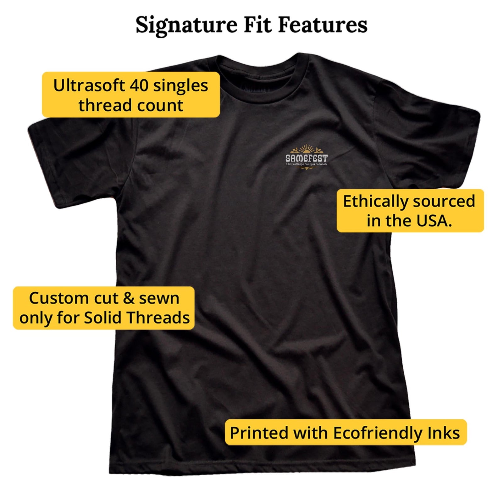 Samefest Funny Signature T-shirt in Black - Fit Attributes