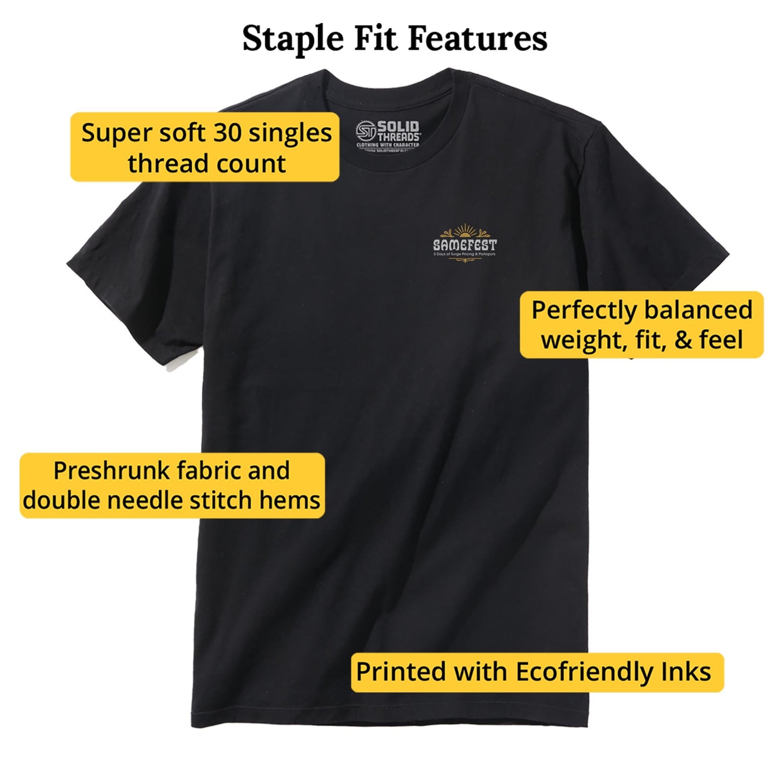 Samefest Funny Staple T-shirt in Black - Fit Attributes