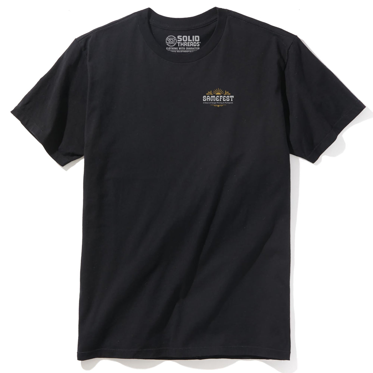 Samefest Funny Staple T-shirt in Black - Front View