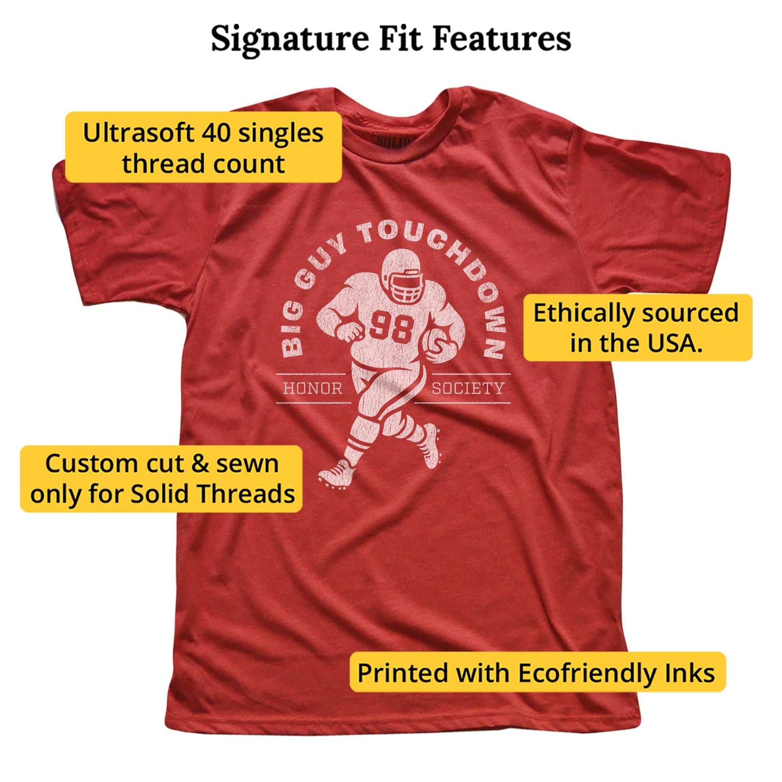 Big Guy Touchdown Funny Signature T-shirt in Red - Fit Attributes