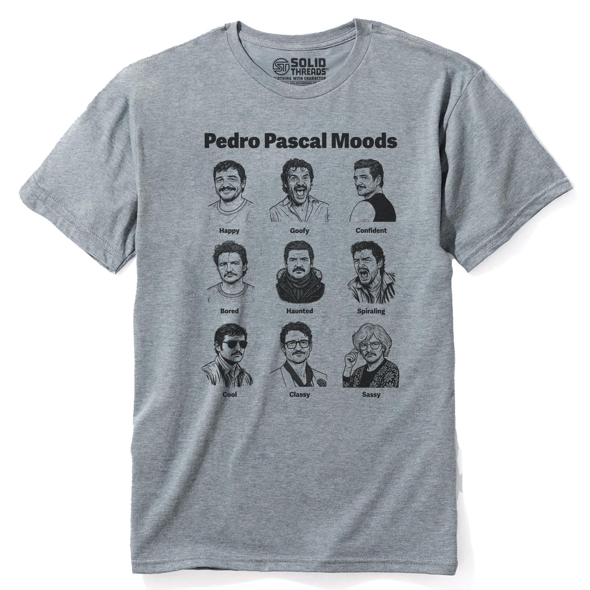 Pedro Pascal Moods Cool Staple T-shirt in Ash Heather - Front View
