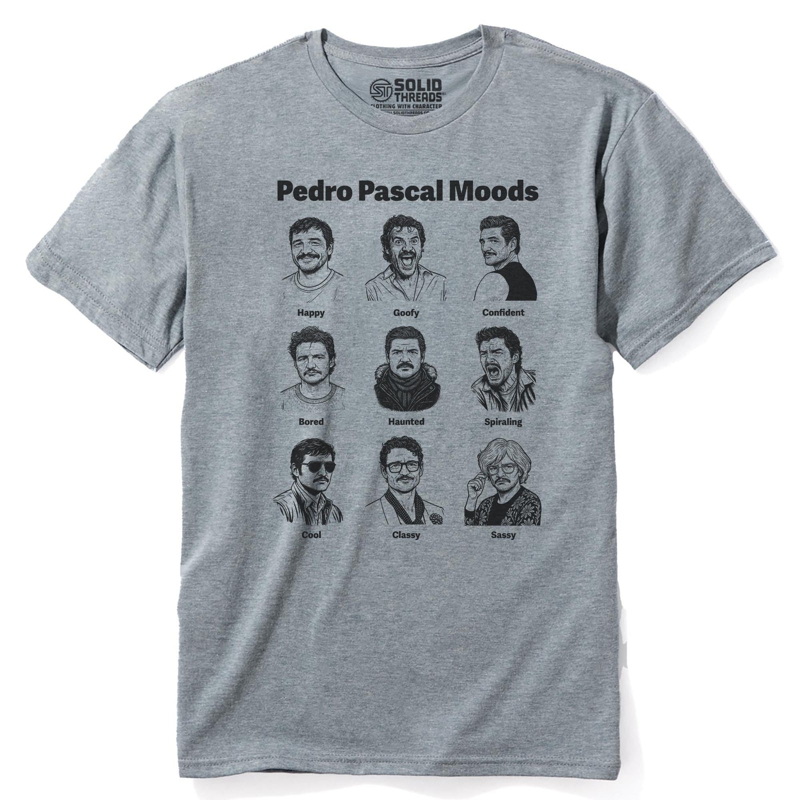 Pedro Pascal Moods Cool Staple T-shirt in Ash Heather - Front View