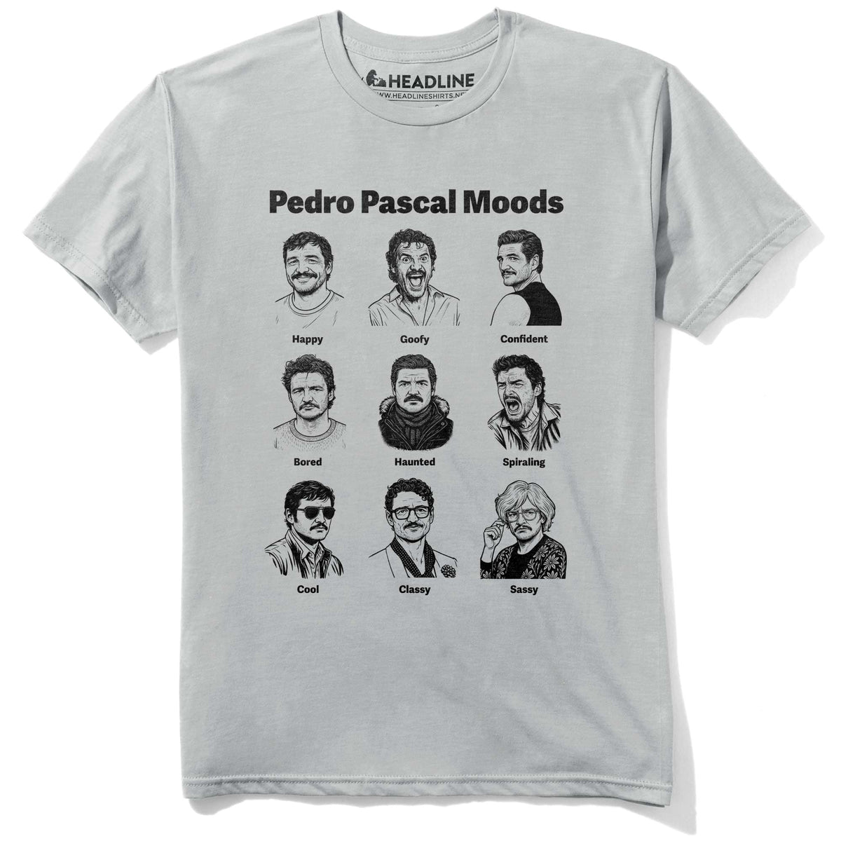 Men&#39;s Pedro Pascal Moods Cool GoT Actor Graphic T-Shirt | Funny Pop Culture Tee | Solid Threads