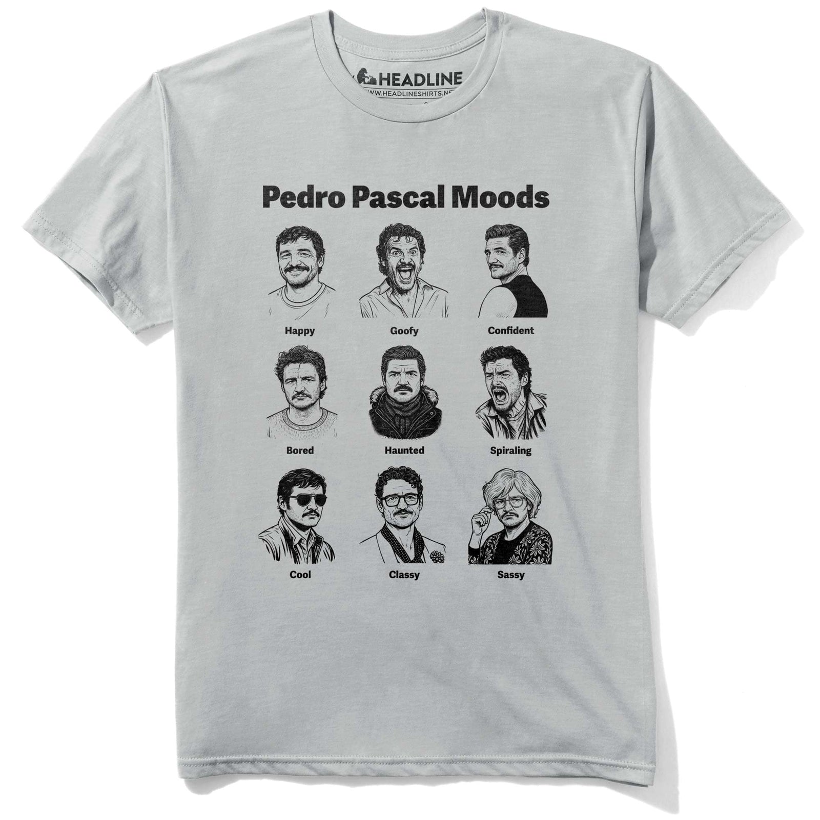 Men's Pedro Pascal Moods Cool GoT Actor Graphic T-Shirt | Funny Pop Culture Tee | Solid Threads