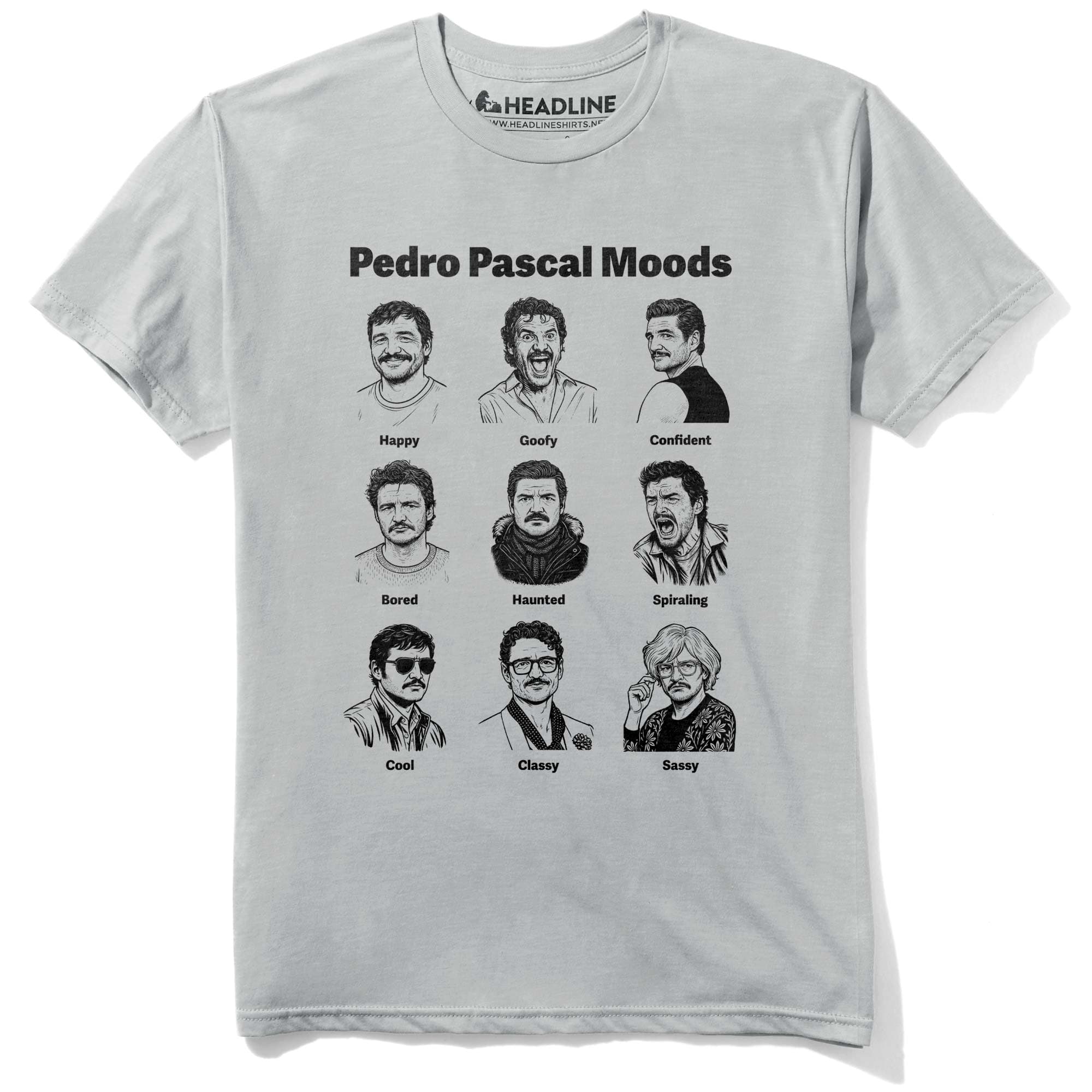 Men's Pedro Pascal Moods Cool GoT Actor Graphic T-Shirt | Funny Pop Culture Tee | Solid Threads